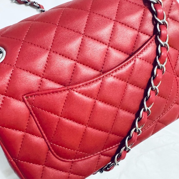 💯 Authentic Chanel Classic Rectangular Mini Flap Dark Red - Picture 3 of 13